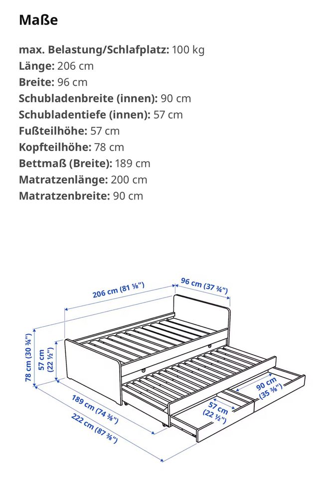 IKEA Jugendbett mit Unterbett+Aufbewahrung, weiß, 90x200 cm in Worms