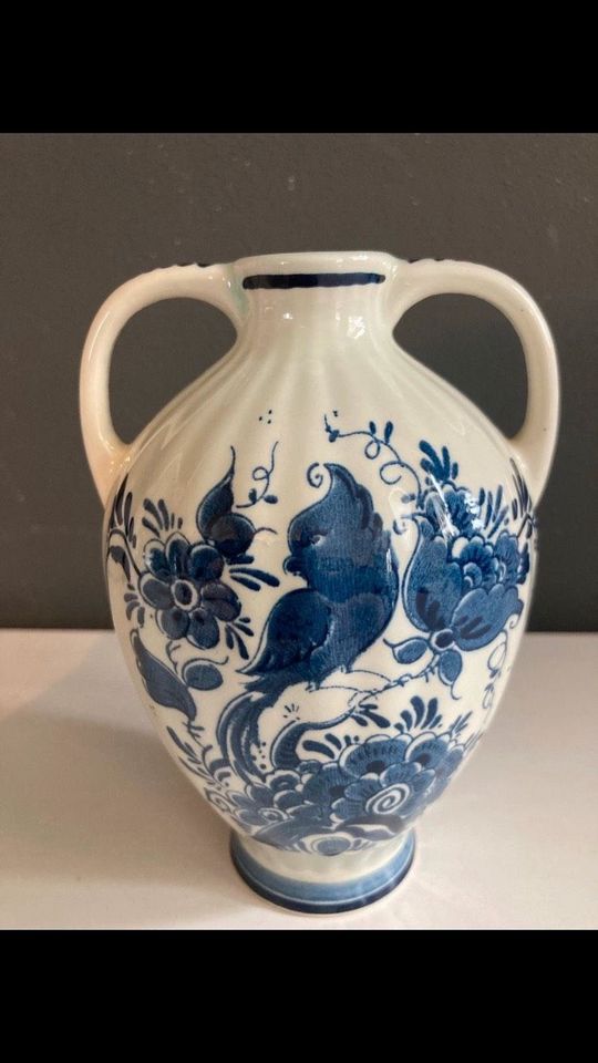 Delft Vase Blauw 1941 /14 Blumen Vogel Floral Alt sammeln Vintage in Marktbergel