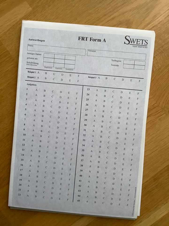 Figure Reasoning Test (FRT) Form A, Sprachfreier Intelligenztest in Argenbühl