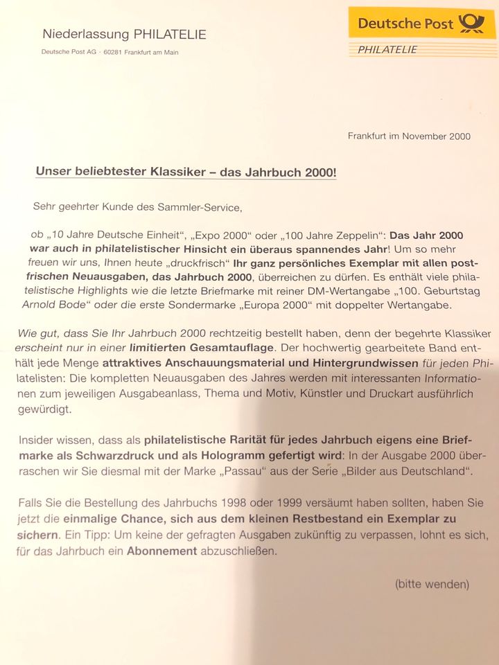 Briefmarken Sammlung Buch Postwertzeichen der BRD 2000 Jahrbuch in Teisendorf