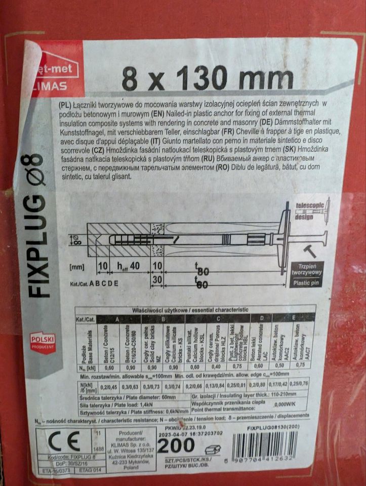 Dämmstoffdübel 8x130mm mit Nagel in Bernsdorf b Hohenstein-Ernstthal