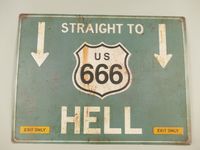 Strassenschild US666 gestanzt - Straight to Hell - 58x43cm Krummhörn - Greetsiel Vorschau