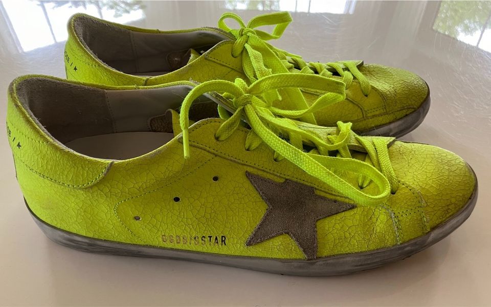 Golden Goose Sneaker Super-Star, Craquelé-Leder, Neongelb, Gr. 42 in Großalmerode