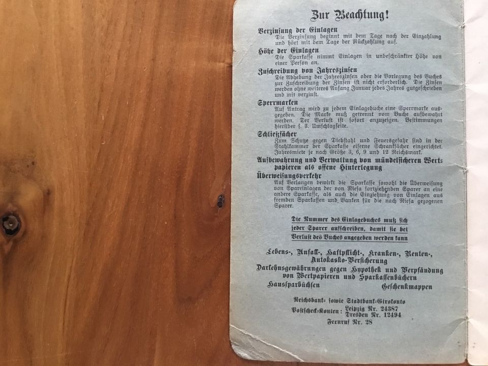 Einlagen-Buch von 1936 Riesa in Sondershausen