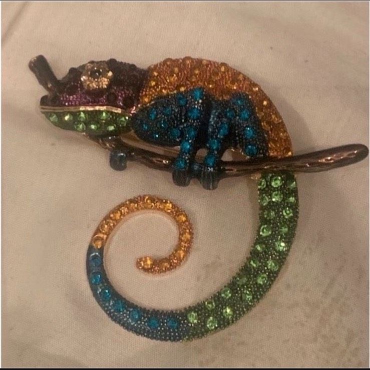 Neu Chameleon Chamäleon Brosche Pin Anstecknadel Glitzer Strass in Issum