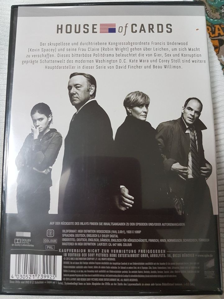 House of Cards - komplette 1. und 2. Season, je 4 DVDs wie neu in Ostrach