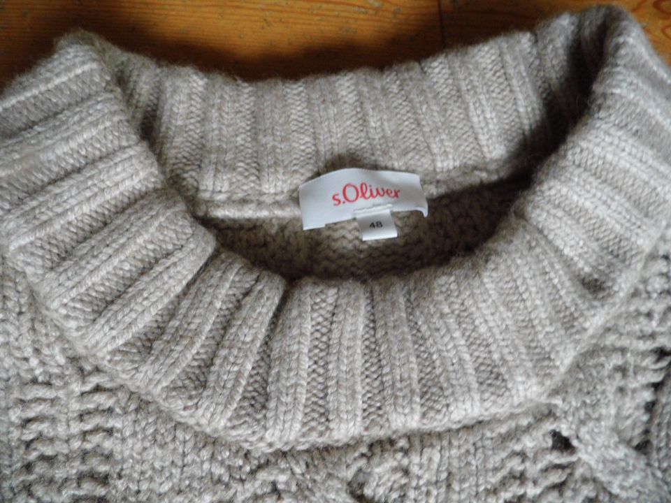 ca. Gr. 44 Wollkleid long-Pullover S.Oliver beige Zopf 20% Wolle in Windeck