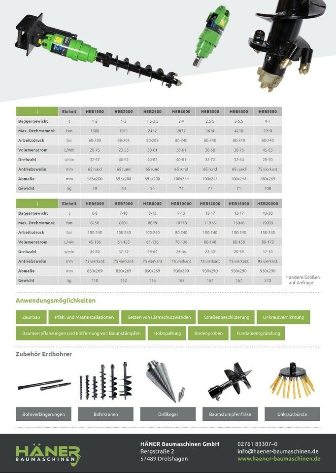 Minibagger Erdbohrer Bohrer HEB2000 NEU inkl. MwSt. in Drolshagen