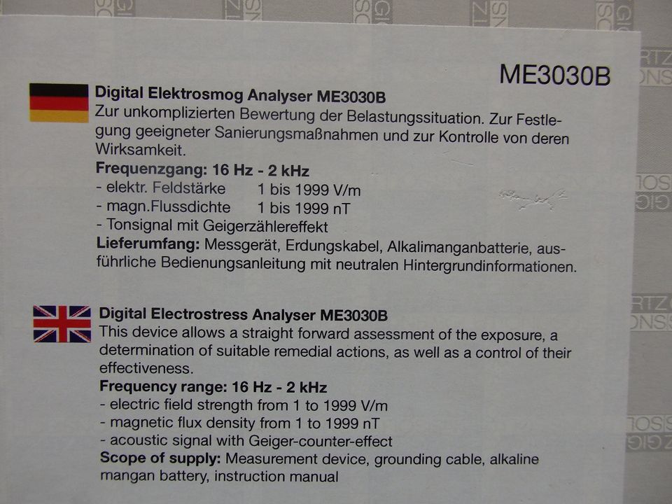 Elektrosmog Analyzer Gigahertz Solutions ME 3030B in Geesthacht