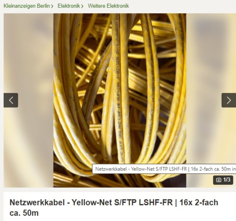 Cat 7  doppelt  Netzwerkkabel in Berlin