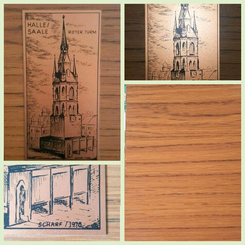 *Vintage 1970* Kupfer Siebdruck von Halle/Saale "Roter Turm" in Leipzig
