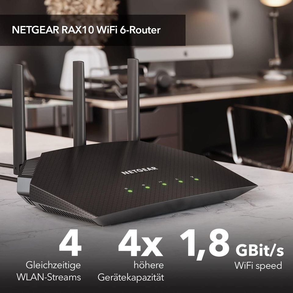 NETGEAR RAX10 WiFi 6 Router AX1800 (4 Streams mit bis zu 1,8 GBit in Neudenau 