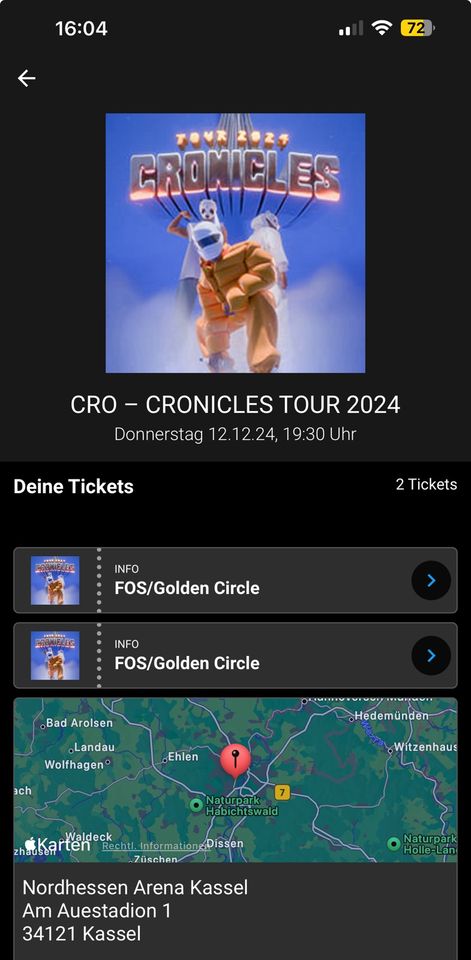 2x Cro Tickets Kassel GOLDEN CIRCLE in Kassel