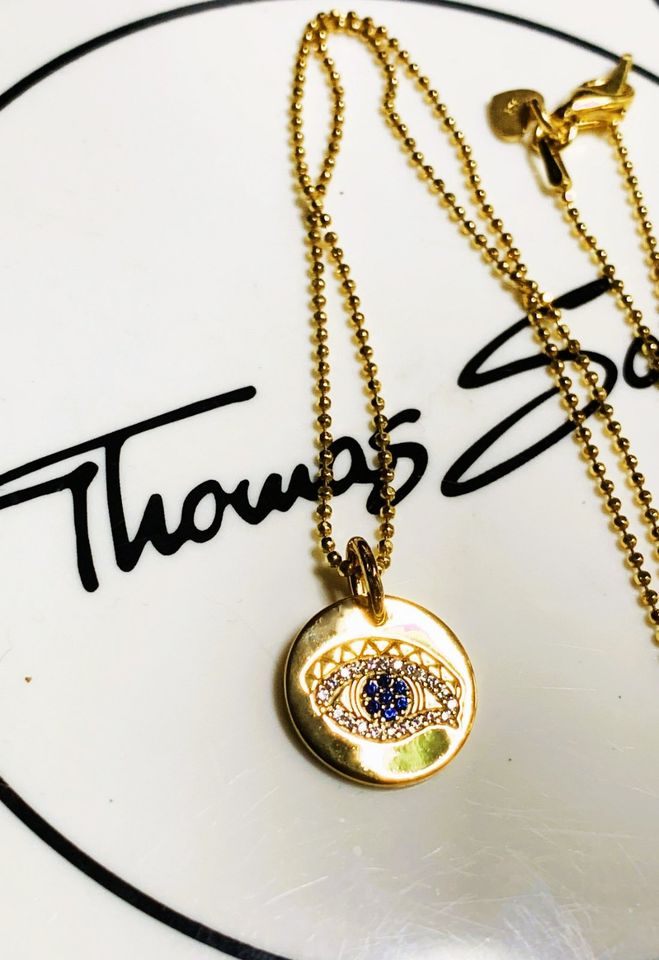 Thomas Sabo Coin Auge Nazar + Kette gold blau Zirkonia UNGETR OVP in  Saarland - Mandelbachtal