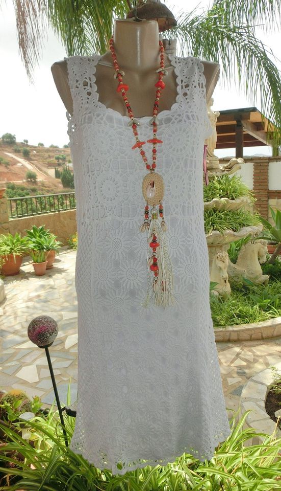 Ibiza Häkel Kleid Urlaub Hippie Boho Baumwolle Weiss 36-38 in Kirchheim unter Teck