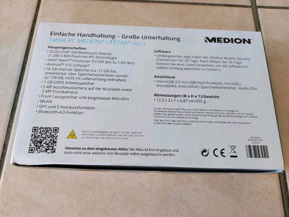 MEDION Tablet PC LIFETAB P8312 - wie NEU in OVP in Weilmünster