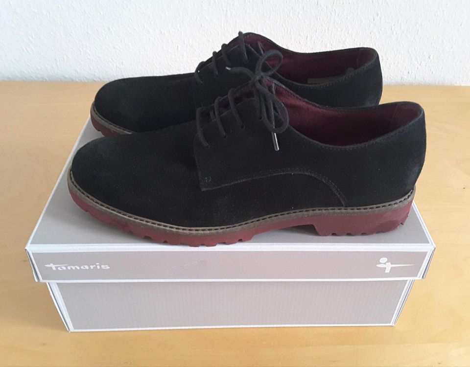 Tamaris Schuhe Veloursleder Leder Schnürschuhe schwarz 40 NEU in Dortmund