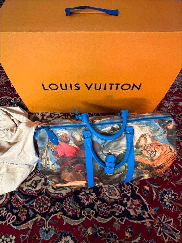 Louis Vuitton x Jeff Koons Keepall Bandouliere Peter Paul Rubens Masters 50  Blue Multicolor in Coated Canvas with Brass