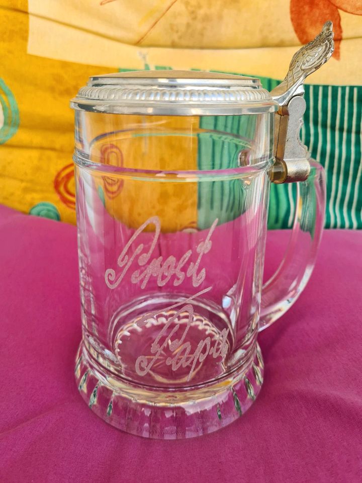 Original BMF Glasbierkrug "Prost Papa" Zinn Sammlerstück 18 cm in Kleinaitingen