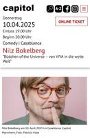 2 Tickets für Nilz Bokelberg, Capitol Mannheim 10.04. Baden-Württemberg - Mannheim Vorschau