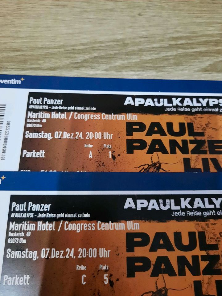 2× PAUL PANZER TICKETS FÜR ULM AM FREITAG DEN 7 DEZEMBER 2024 in Voerde (Niederrhein)