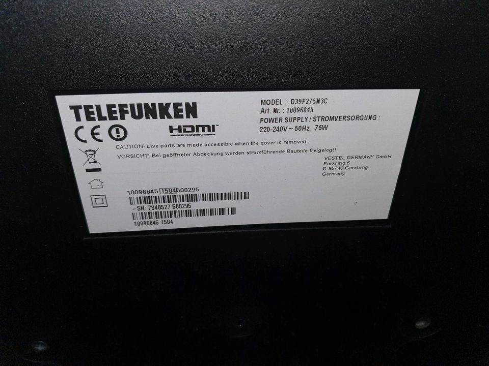 Verkaufe Telefunken Flachbildfernseher 39Zoll  - leicht defekt in Bad Essen