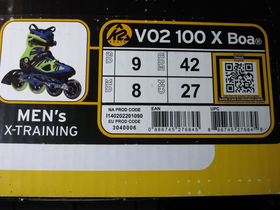 K2 VO2 100 BOA Speed Skates Inliner wie NEU NP 300,-€ Gr. 42 in Künzell