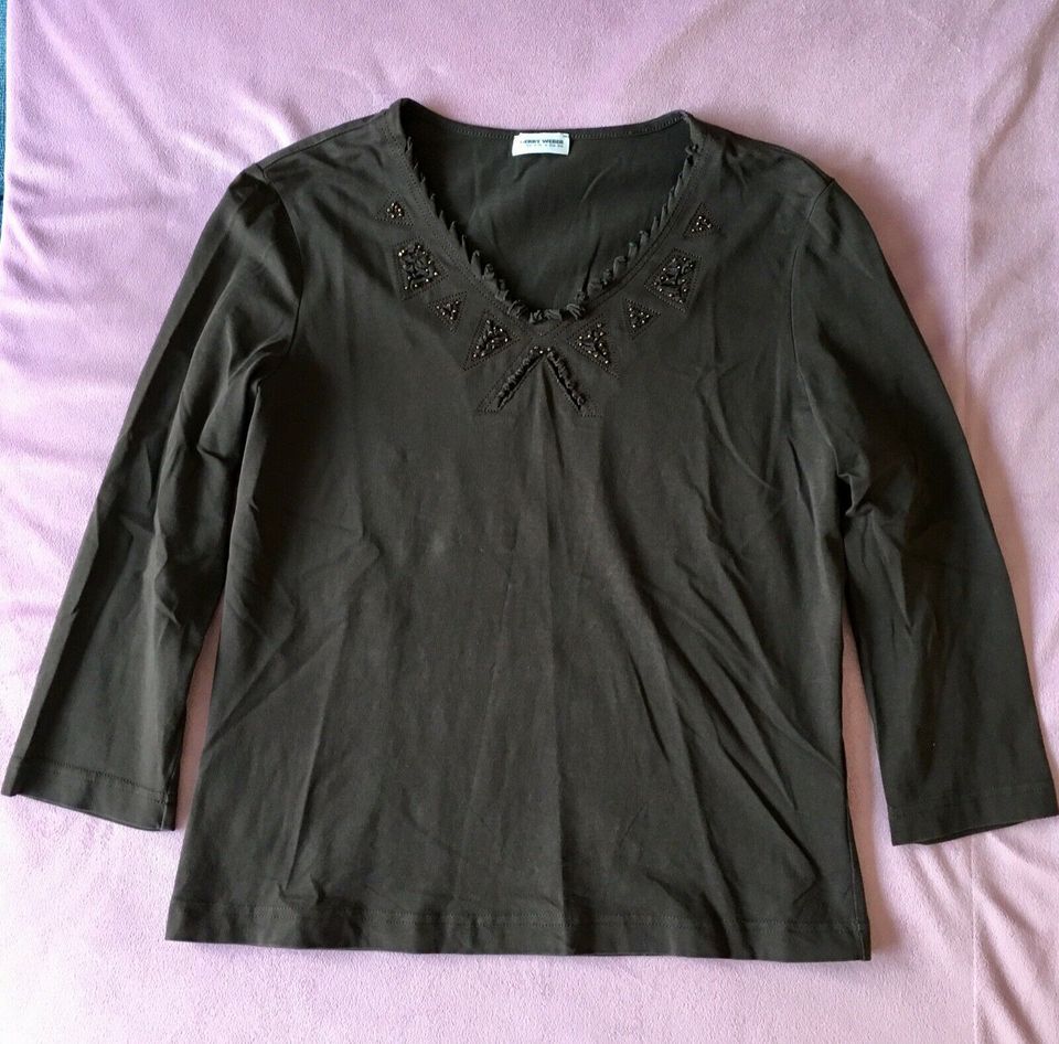 Gerry Weber Edition Shirt 3/4 Arm in braun mit Perlendekor Gr. 36 in Neuss