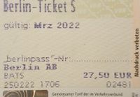 Berlin-Ticket S für  März  2022 . Berlin - Charlottenburg Vorschau