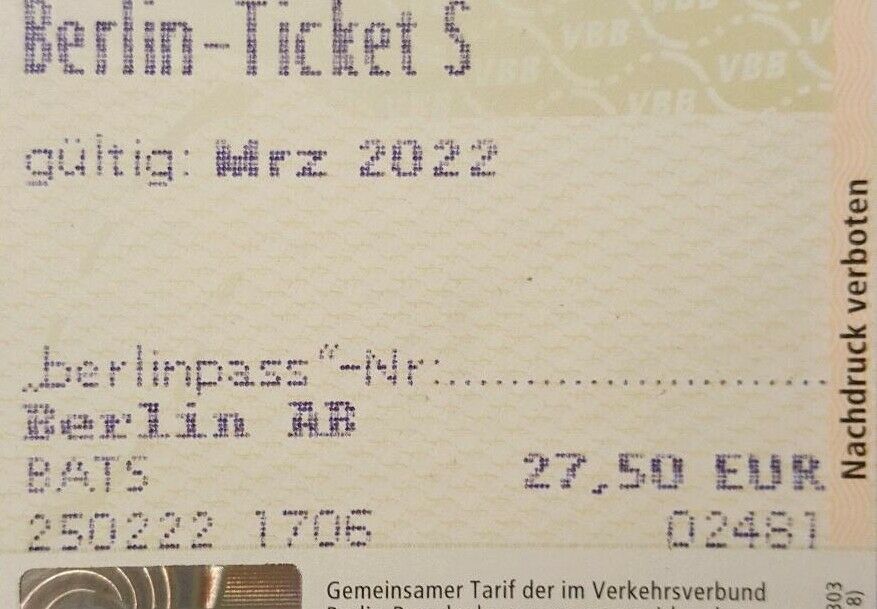 Berlin-Ticket S für  März  2022 . in Berlin