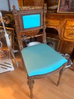 antiker Stuhl um 1900 Holz Bezug und Polster neu blau braun Deko Schleswig-Holstein - Todendorf Vorschau