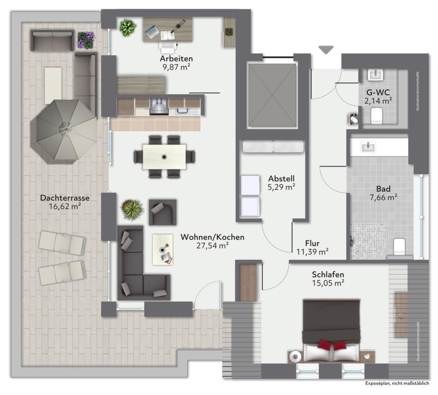 Neubauwohnung im Dachgeschoss mit großer Dachterrasse in zentraler Lage von Jever (Whg. Nr. 8, 2. OG) in Jever