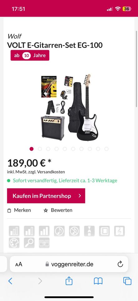 E-Gitarre Volt Fender Gitarre inkl Verstärker Komplettpaket in Langenbernsdorf