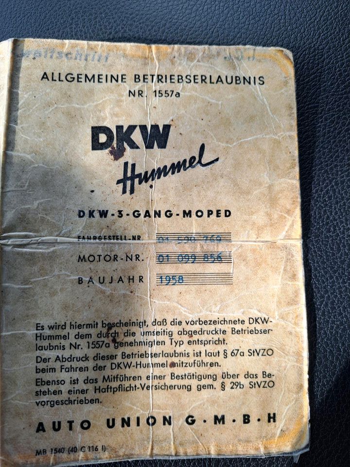 1958 DKW Hummel sehr schön 49ccm Moped, Mofa, Kreidler, Zündapp in Breitscheid