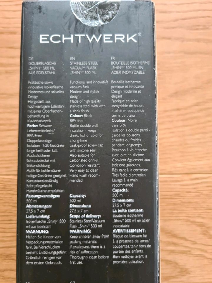 Echtwerk Edelstahl Isolierflasche "Shiny" Schwarz 500 ml NEU in Gunzenhausen