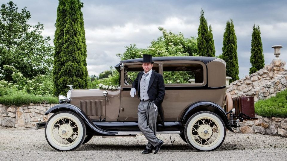 Hochzeitsauto Oldtimer + NEU: HD Drohnenfotos Hochzeit Brautauto in Gachenbach