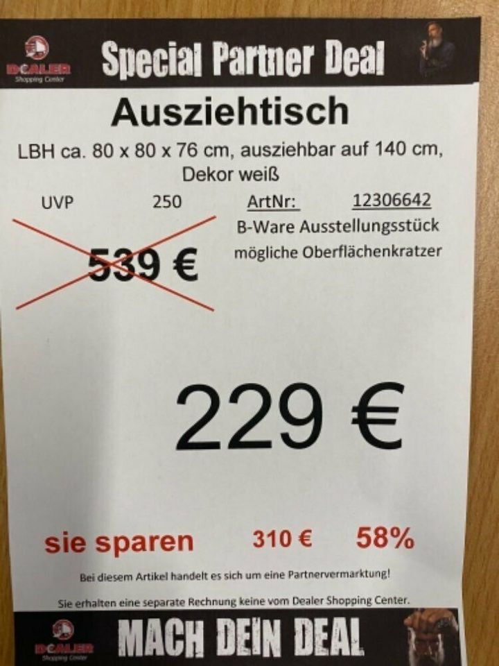 (MG) Ausziehtisch / Tisch / Küchentisch weiß statt 539€ in Zeitz