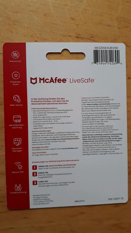 NEU Mc Afee Life Safe Internet Security 1 Jahr Code in Buchloe