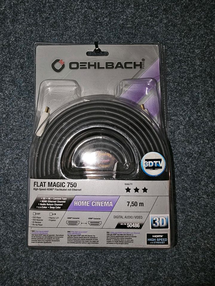 Oehlbach Flat Magic 750  (Flaches Hdmi Kabel 7,50m) in Wesseling