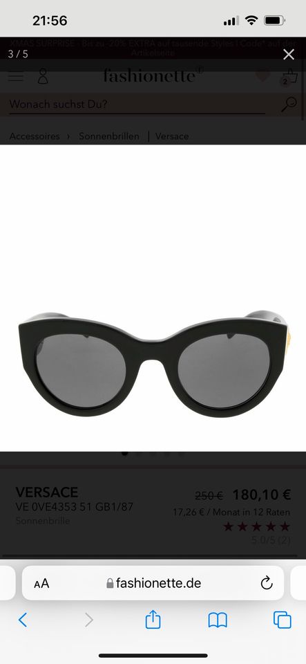 Versace Damen Sonnenbrille schwarz gold Neu in Oberhausen