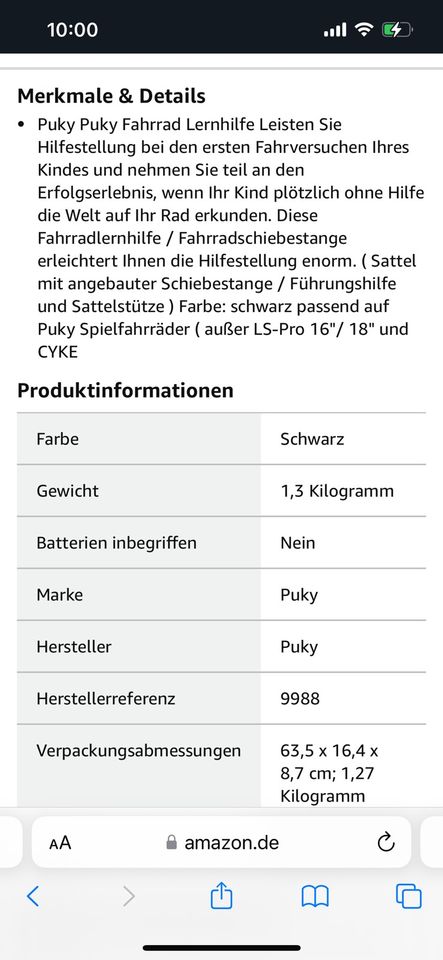 Puky Fahrrad Fahrradlernhilfe, neuwertig, NP 49€ in Dänischenhagen