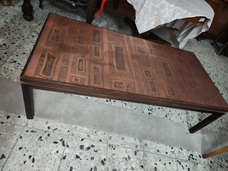 Wohnzimmertisch Holz Tisch rechteckig mit Kupfer Tischplatte in Neuenrade