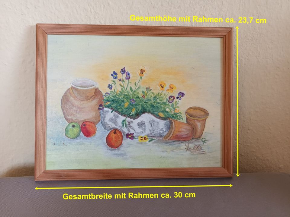 Kleines handgemaltes Bild auf Platte Holz Stiefmütterchen Unikat in Wedel