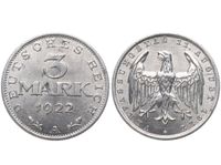 Deutschland - Deutsches Reich 3 Mark 1922 Münze Sammler Weimar Berlin - Tegel Vorschau