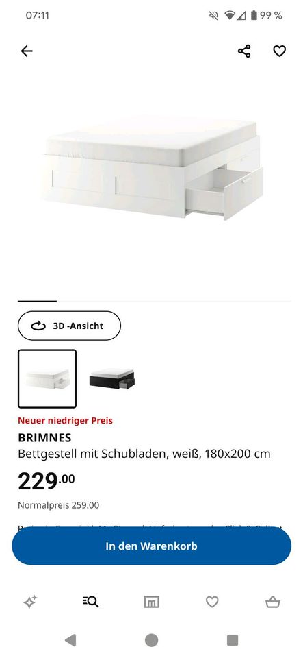 IKEA Brimnes Bett, Matratzen, Lattenrost, Nachttisch, 1 Topper in Sierksdorf