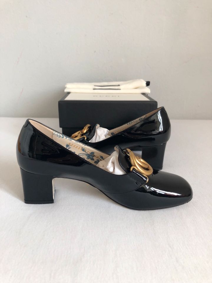 Gucci Marmont Victoire Lackleder Pumps Schuhe Mid High Heel 37.5 in München