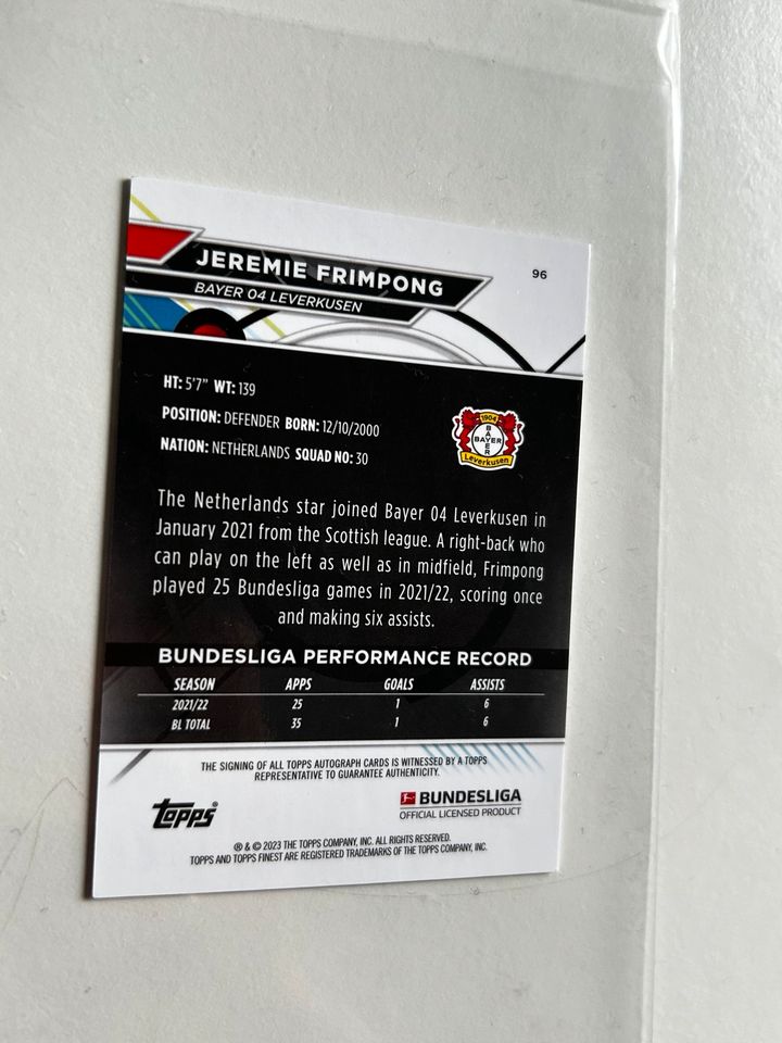 Jeremie Frimpong AUTO Karte | Bayer Leverkusen Topps Autogramm in Köln