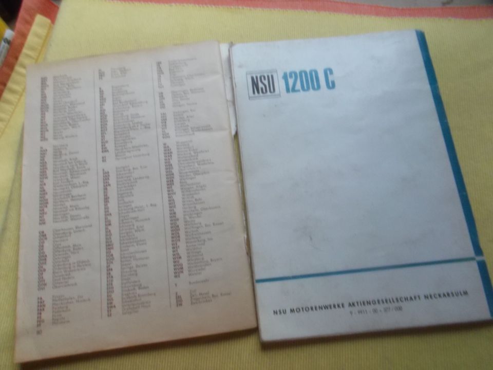 ++ NSU 1200 ++ BETRIEBSANLEIGUNG + KUNDENDIENSTVERZEICHNIS 1969 in Koblenz