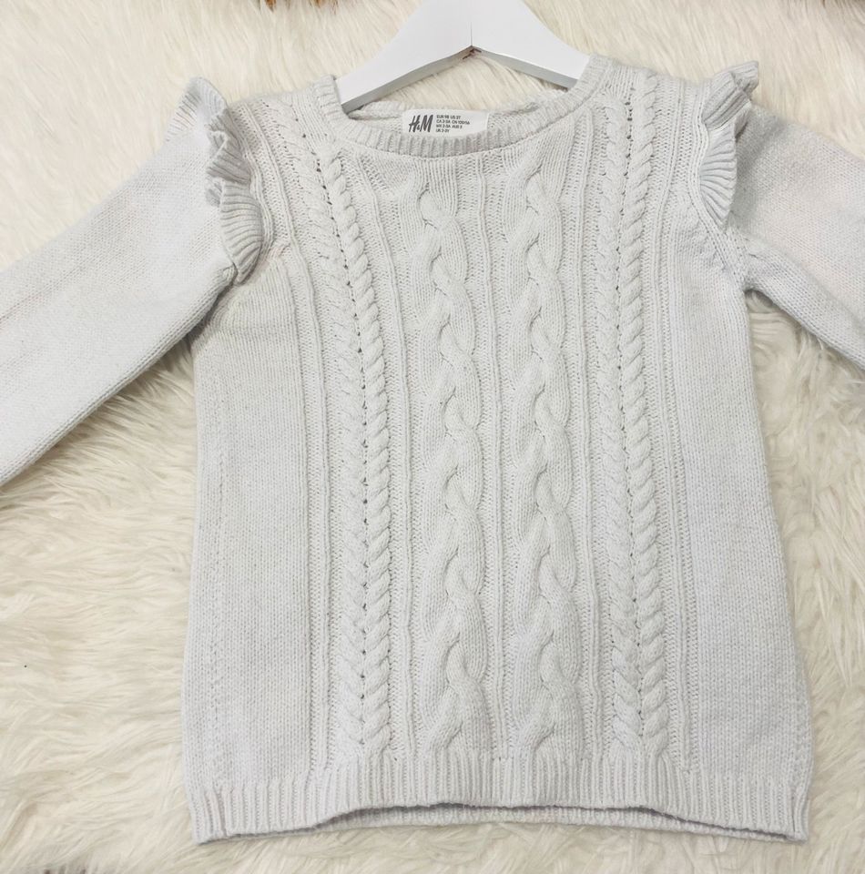 H&M Pullover Kinder Strickpulli weiß Zopfmuster Gr.98 weiß TOP in Sand a. Main