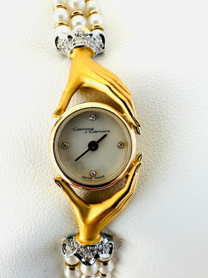 Carrera y Carrera Uhr 750/- Gold mit Brillanten und Perlen in Coesfeld